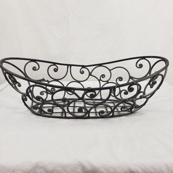 Black Wrought Iron 16 in Wire Basket Fruit Vegetable Decor Console Display - Picture 1 of 6
